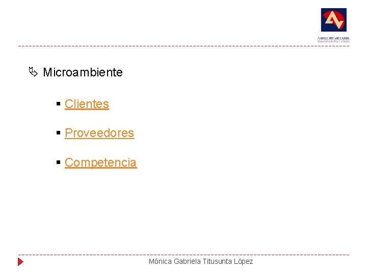  Microambiente § Clientes § Proveedores § Competencia Mónica Gabriela Titusunta López 