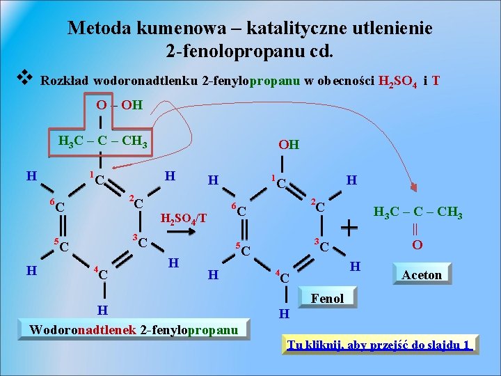 Metoda kumenowa – katalityczne utlenienie 2 -fenolopropanu cd. v Rozkład wodoronadtlenku 2 -fenylopropanu w