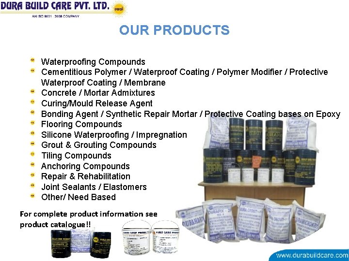 OUR PRODUCTS Waterproofing Compounds Cementitious Polymer / Waterproof Coating / Polymer Modifier / Protective