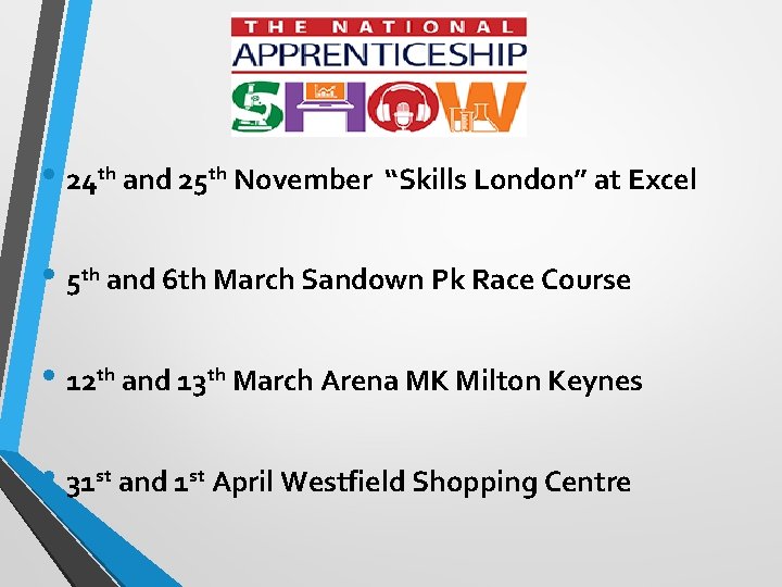  • 24 th and 25 th November “Skills London” at Excel • 5