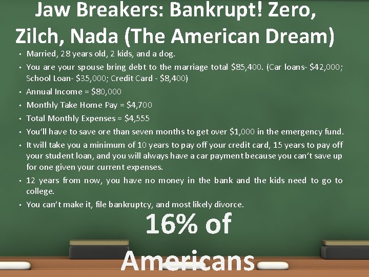 Jaw Breakers: Bankrupt! Zero, Zilch, Nada (The American Dream) • • • Married, 28