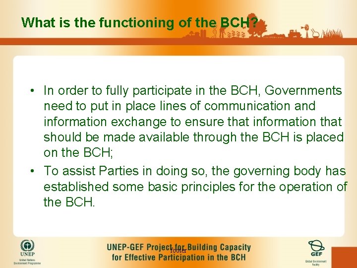 What is the functioning of the BCH? • In order to fully participate in