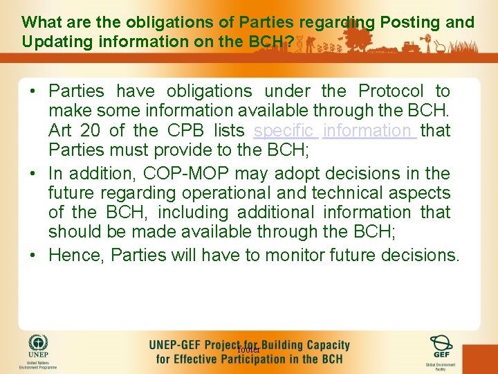 What are the obligations of Parties regarding Posting and Updating information on the BCH?