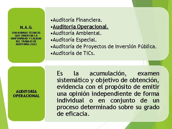 N. A. G. SON NORMAS TÉCNICAS QUE ORIENTAN LA UNIFORMIDAD Y CALIDAD DEL TRABAJO