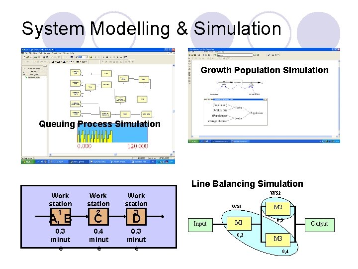 System Modelling & Simulation Growth Population Simulation Queuing Process Simulation Line Balancing Simulation Work