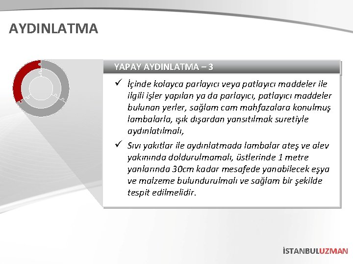 AYDINLATMA YAPAY AYDINLATMA – 3 ü İçinde kolayca parlayıcı veya patlayıcı maddeler ile ilgili