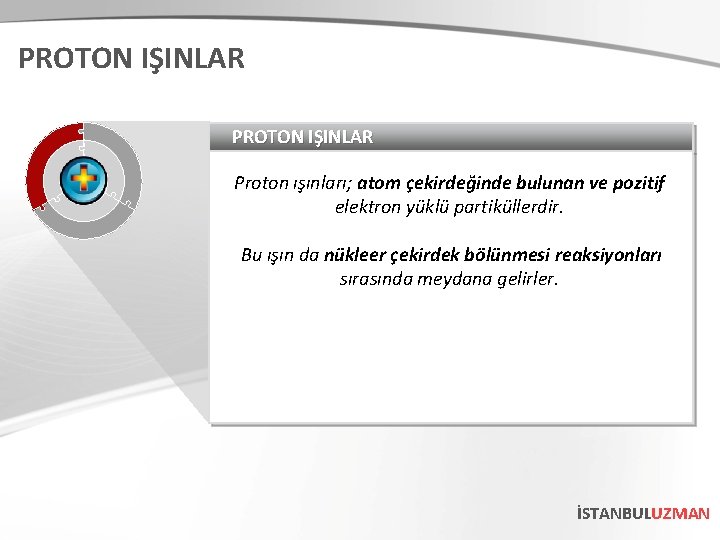 PROTON IŞINLAR Proton ışınları; atom çekirdeğinde bulunan ve pozitif elektron yüklü partiküllerdir. Bu ışın