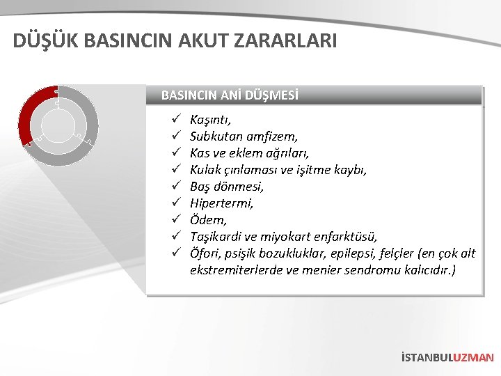 DÜŞÜK BASINCIN AKUT ZARARLARI BASINCIN ANİ DÜŞMESİ ü ü ü ü ü Kaşıntı, Subkutan