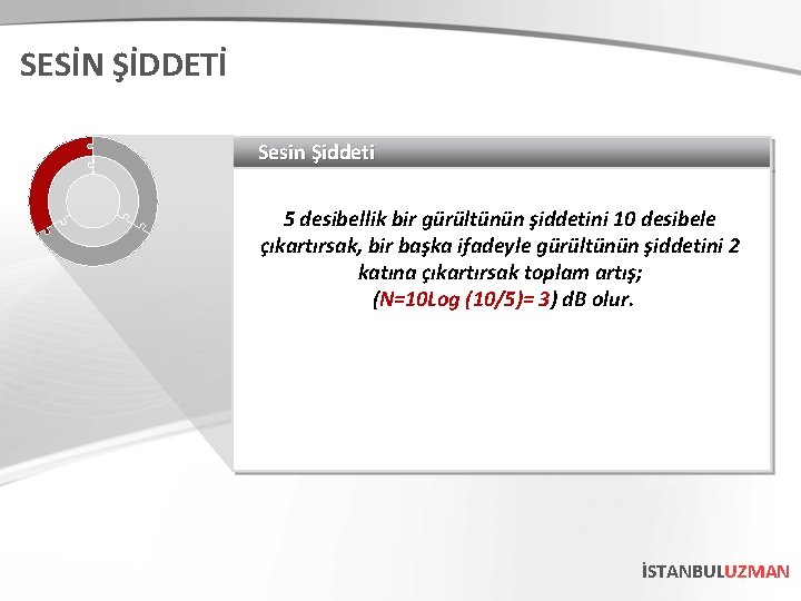 SESİN ŞİDDETİ Sesin Şiddeti 5 desibellik bir gürültünün şiddetini 10 desibele çıkartırsak, bir başka