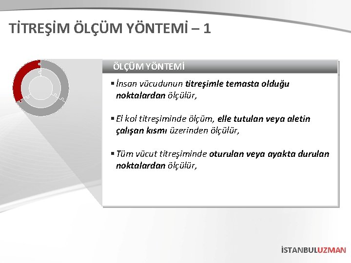 TİTREŞİM ÖLÇÜM YÖNTEMİ – 1 ÖLÇÜM YÖNTEMİ § İnsan vücudunun titreşimle temasta olduğu noktalardan