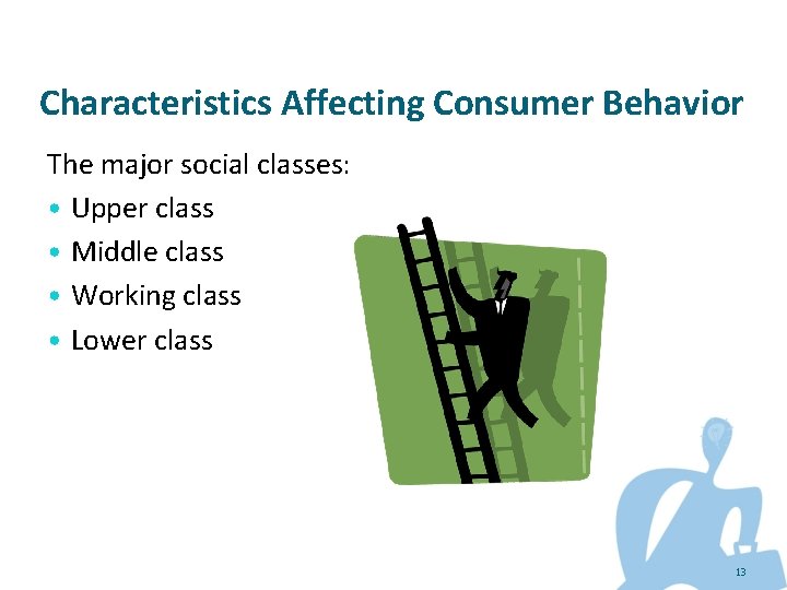 Characteristics Affecting Consumer Behavior The major social classes: • Upper class • Middle class