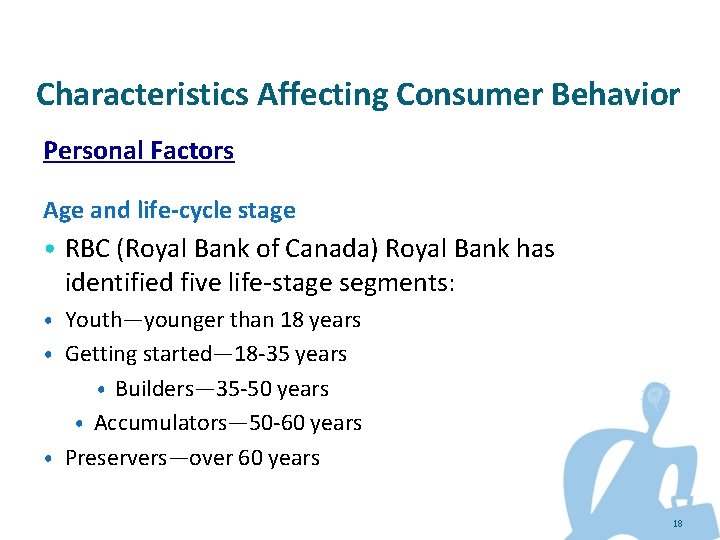 Characteristics Affecting Consumer Behavior Personal Factors Age and life-cycle stage • RBC (Royal Bank