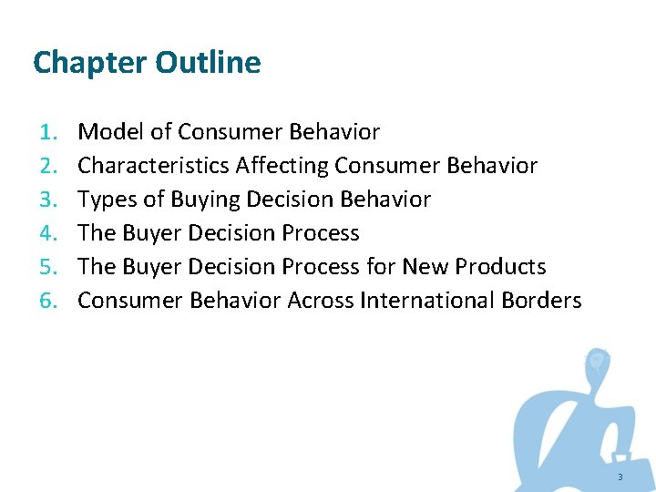 Chapter Outline 1. 2. 3. 4. 5. 6. Model of Consumer Behavior Characteristics Affecting