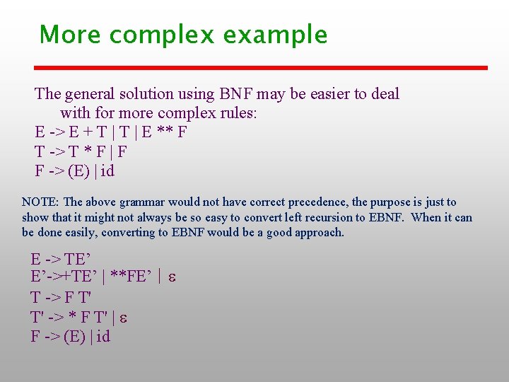 More complex example The general solution using BNF may be easier to deal with