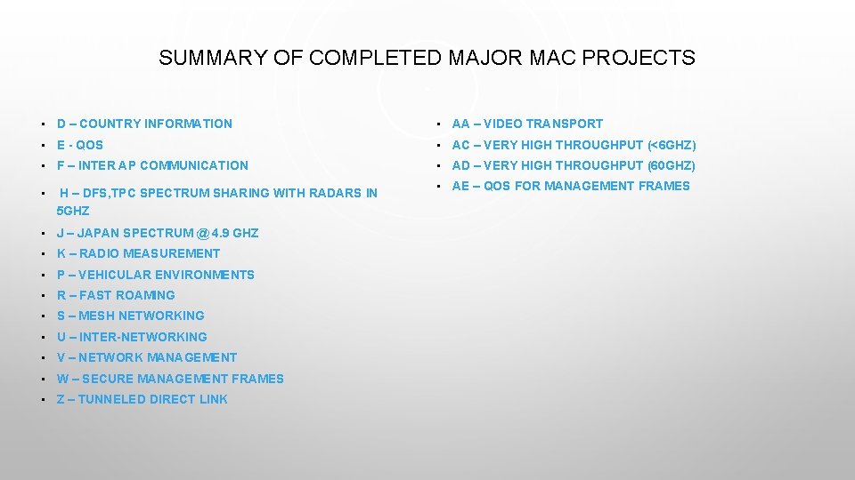 SUMMARY OF COMPLETED MAJOR MAC PROJECTS • D – COUNTRY INFORMATION • AA –