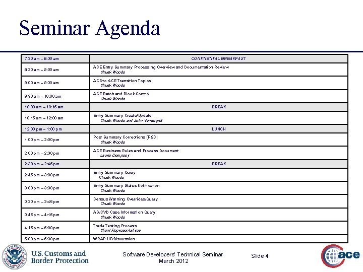 Seminar Agenda 7: 30 am – 8: 30 am CONTINENTAL BREAKFAST 8: 30 am