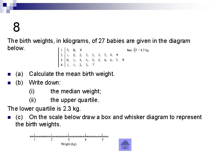 8 The birth weights, in kilograms, of 27 babies are given in the diagram