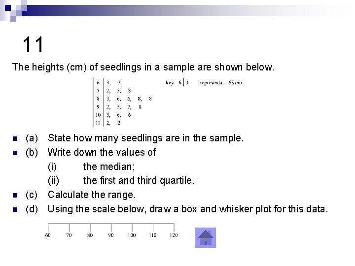 11 The heights (cm) of seedlings in a sample are shown below. n n
