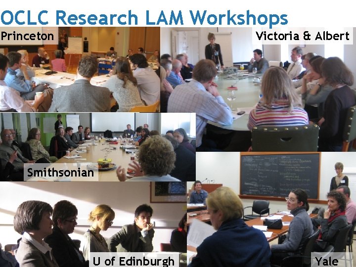 OCLC Research LAM Workshops Princeton Victoria & Albert Smithsonian U of Edinburgh Yale 