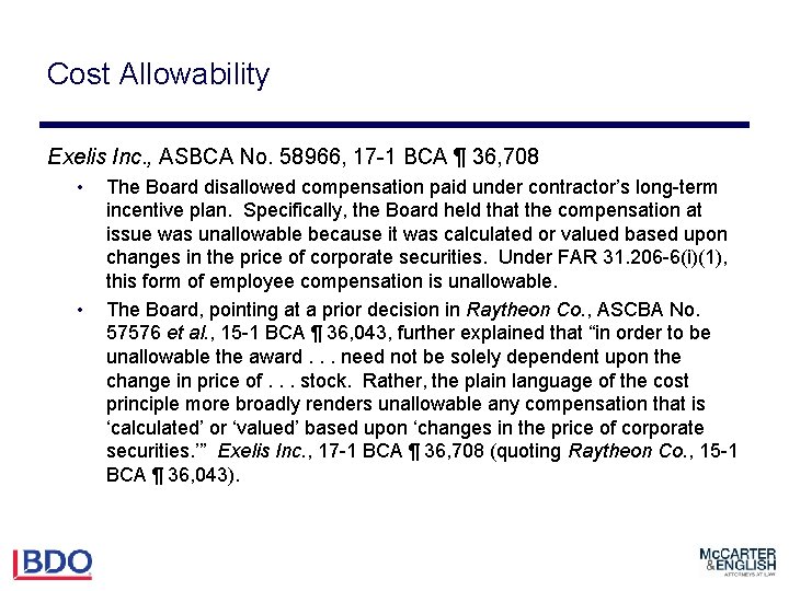 Cost Allowability Exelis Inc. , ASBCA No. 58966, 17 -1 BCA ¶ 36, 708