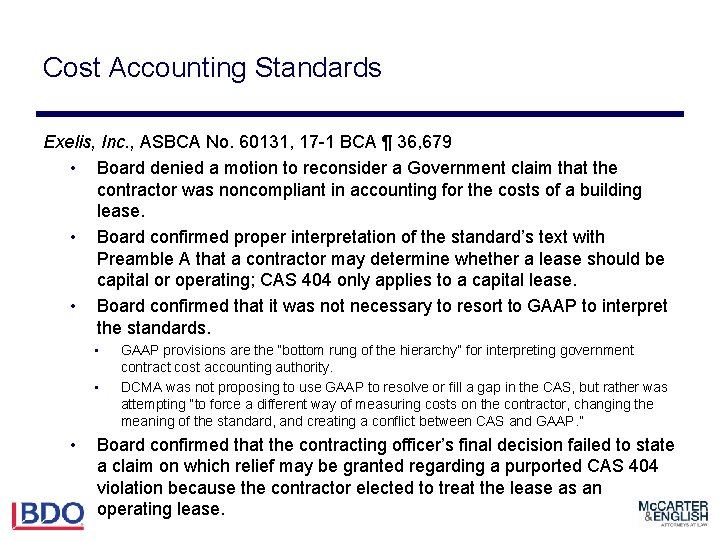 Cost Accounting Standards Exelis, Inc. , ASBCA No. 60131, 17 -1 BCA ¶ 36,