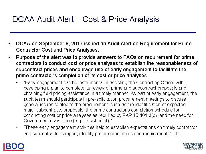 DCAA Audit Alert – Cost & Price Analysis • • DCAA on September 6,