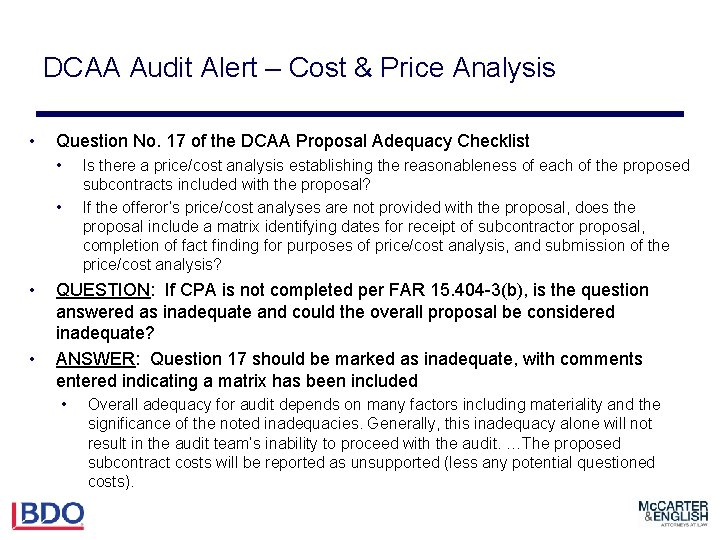 DCAA Audit Alert – Cost & Price Analysis • Question No. 17 of the