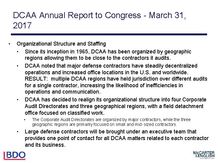DCAA Annual Report to Congress - March 31, 2017 • Organizational Structure and Staffing