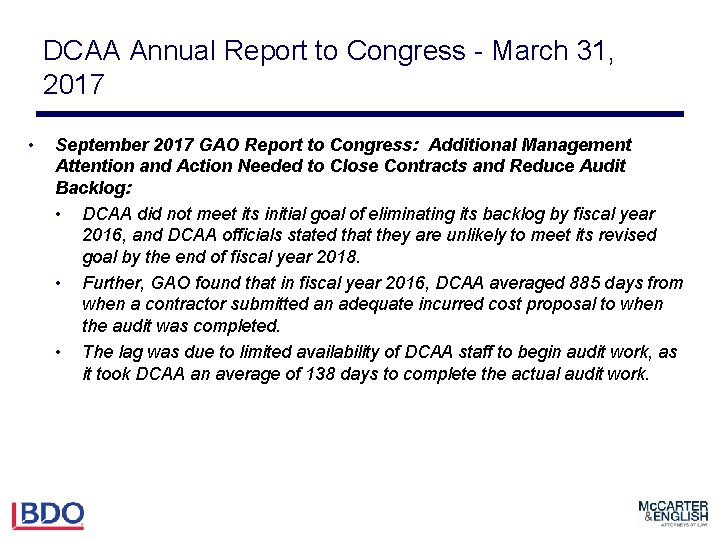 DCAA Annual Report to Congress - March 31, 2017 • September 2017 GAO Report