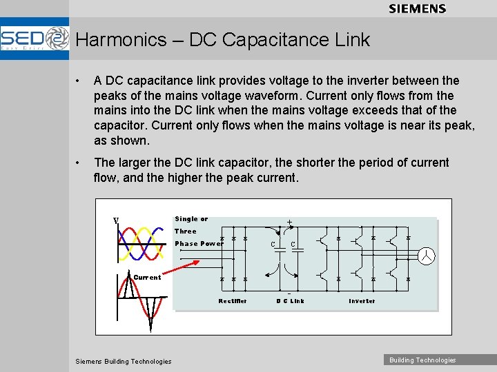 Harmonics – DC Capacitance Link • A DC capacitance link provides voltage to the