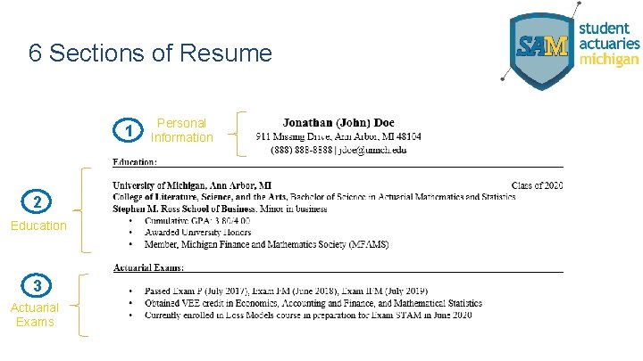 6 Sections of Resume 1 2 Education 3 Actuarial Exams Personal Information 