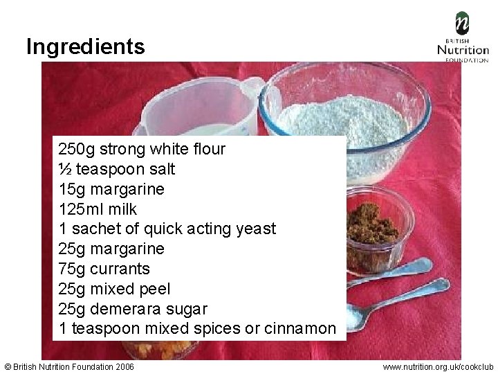 Ingredients 250 g strong white flour ½ teaspoon salt 15 g margarine 125 ml