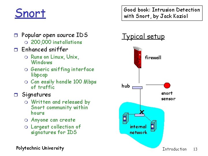 Snort r Popular open source IDS m 200, 000 installations r Enhanced sniffer m
