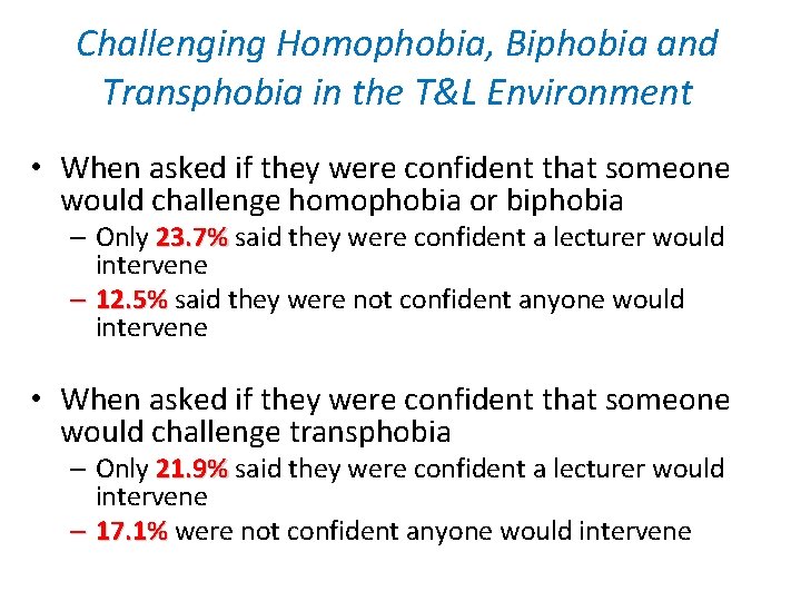 Challenging Homophobia, Biphobia and Transphobia in the T&L Environment • When asked if they