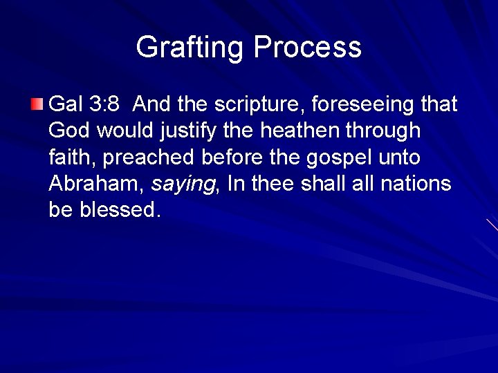 Grafting Process Gal 3: 8 And the scripture, foreseeing that God would justify the