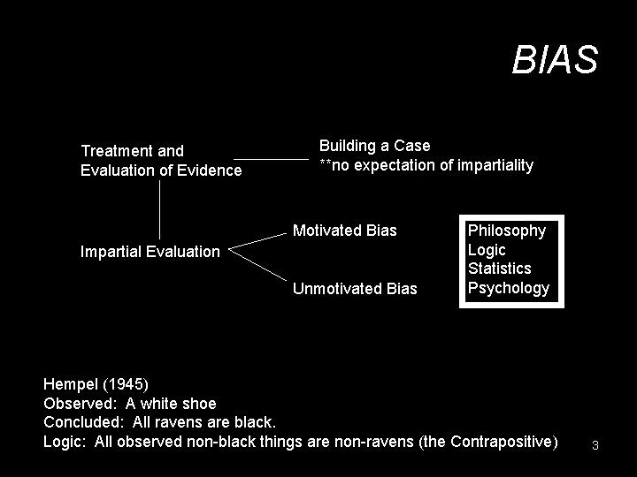 BIAS Treatment and Evaluation of Evidence Building a Case **no expectation of impartiality Motivated