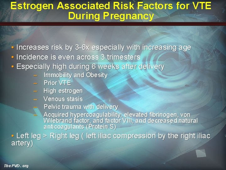 Estrogen Associated Risk Factors for VTE During Pregnancy • Increases risk by 3 -6