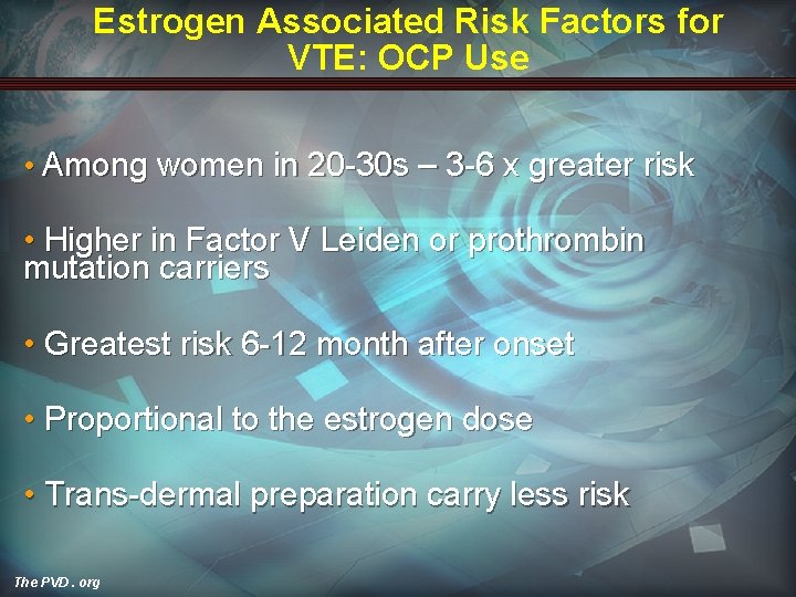 Estrogen Associated Risk Factors for VTE: OCP Use • Among women in 20 -30