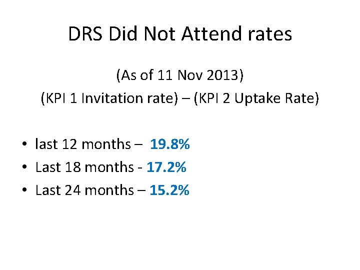 DRS Did Not Attend rates (As of 11 Nov 2013) (KPI 1 Invitation rate)