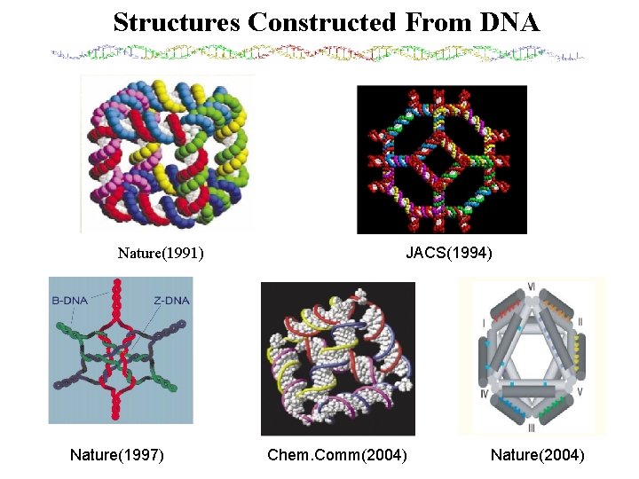 Structures Constructed From DNA Nature(1991) Nature(1997) JACS(1994) Chem. Comm(2004) Nature(2004) 