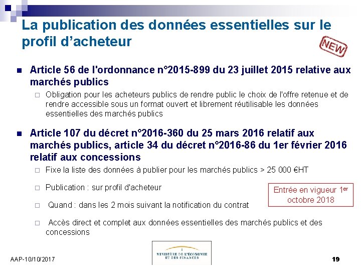 La publication des données essentielles sur le profil d’acheteur n Article 56 de l'ordonnance