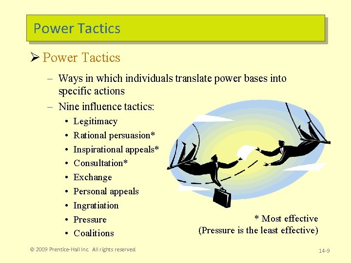 Power Tactics Ø Power Tactics – Ways in which individuals translate power bases into