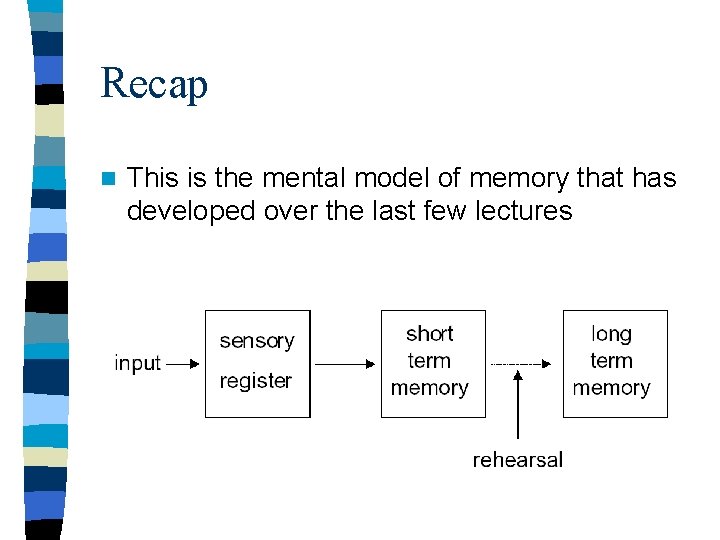 Recap n This is the mental model of memory that has developed over the