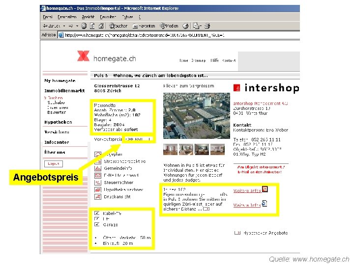 Angebotspreis Quelle: www. homegate. ch 