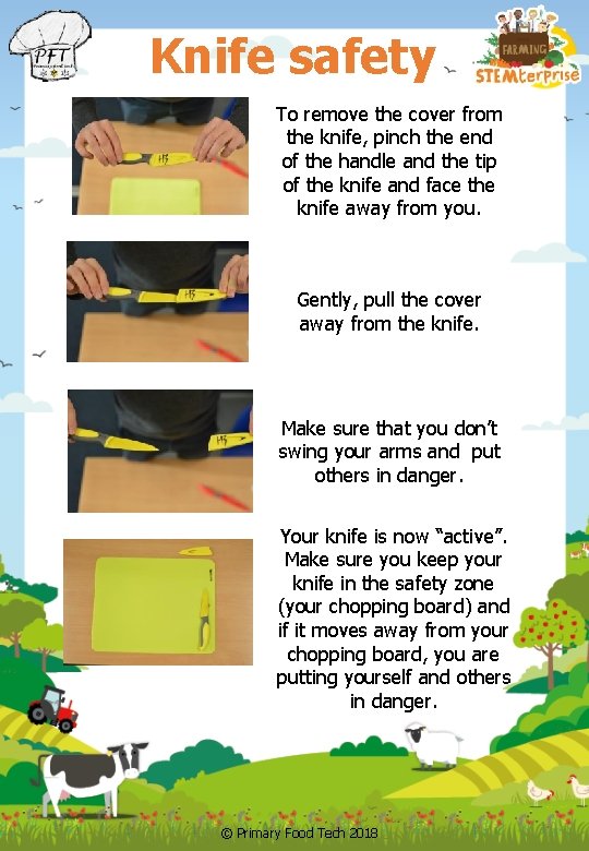 Knife safety To remove the cover from the knife, pinch the end of the