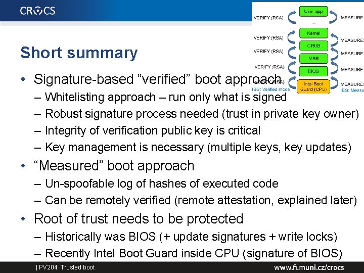 Short summary • Signature-based “verified” boot approach – – Whitelisting approach – run only