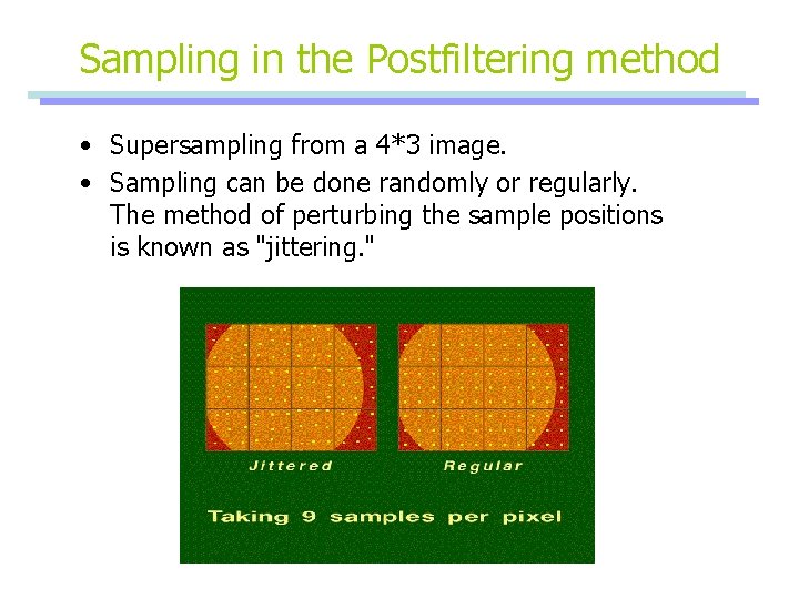 Sampling in the Postfiltering method • Supersampling from a 4*3 image. • Sampling can