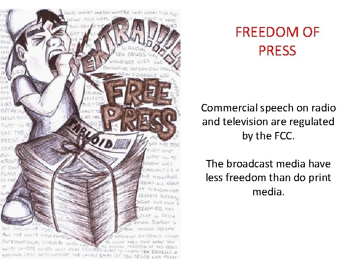 FREEDOM OF PRESS Commercial speech on radio and television are regulated by the FCC.