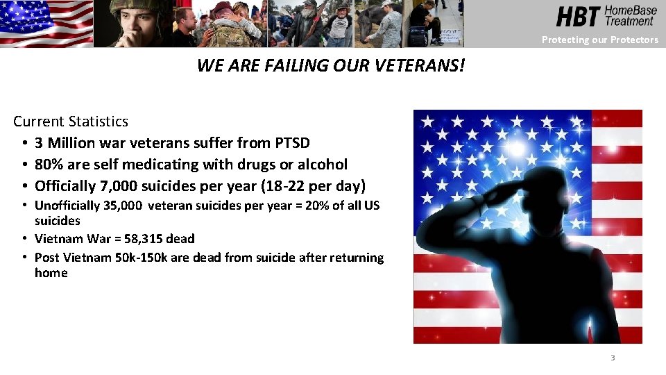 Protecting our Protectors WE ARE FAILING OUR VETERANS! Current Statistics • 3 Million war