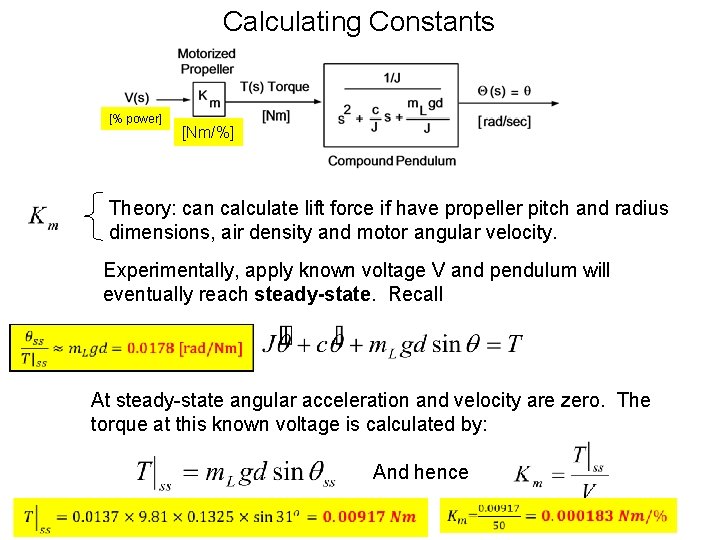 Calculating Constants [% power] [Nm/%] Theory: can calculate lift force if have propeller pitch